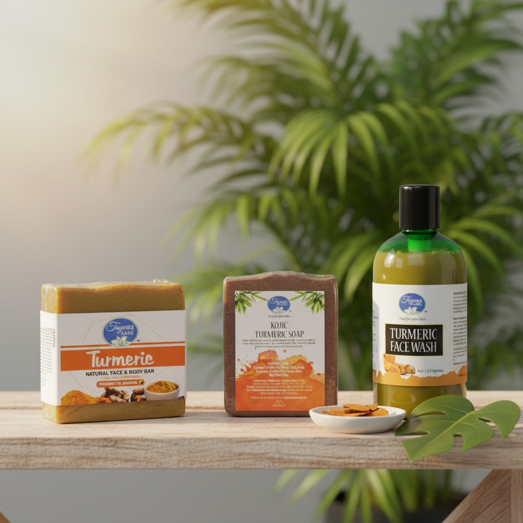 Turmeric Glow Set lifestyle shot - Taynas Body Care natural skincare bundle