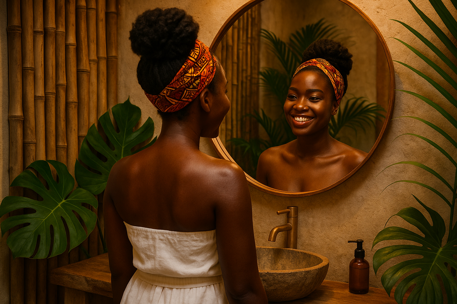 let her be facing the mirror